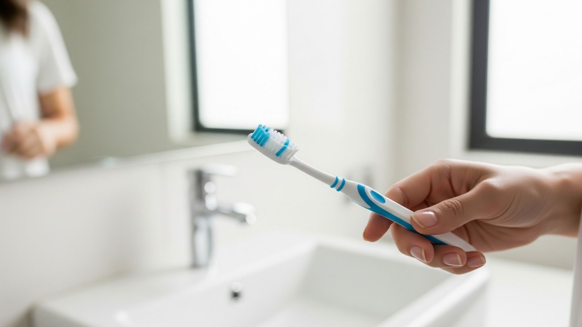 a person holding a soft-bristled toothbrush