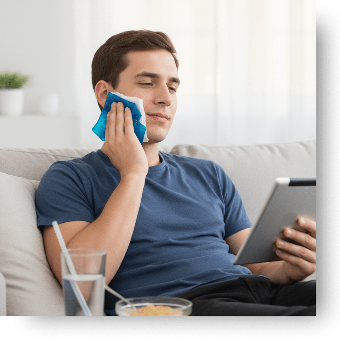 man recovering from wisdom tooth extraction