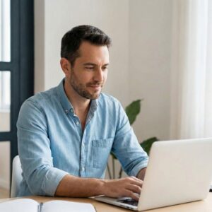 man making a dental appointment online